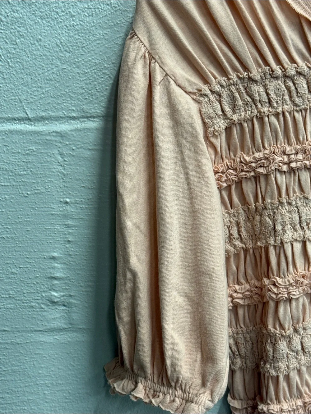 Free People Peach Smocked Peplum Puff Sleeve Top